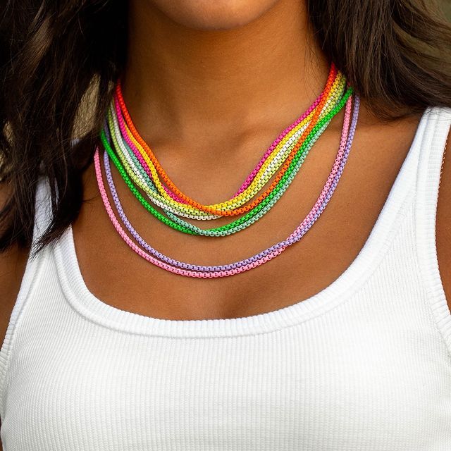 2021 Trend  Colorful Box Chain Women Necklace Width 2.5mm Chain Necklace For Women Party Jewelry Gift