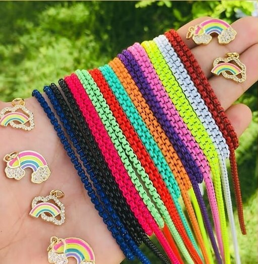 2021 Trend  Colorful Box Chain Women Necklace Width 2.5mm Chain Necklace For Women Party Jewelry Gift