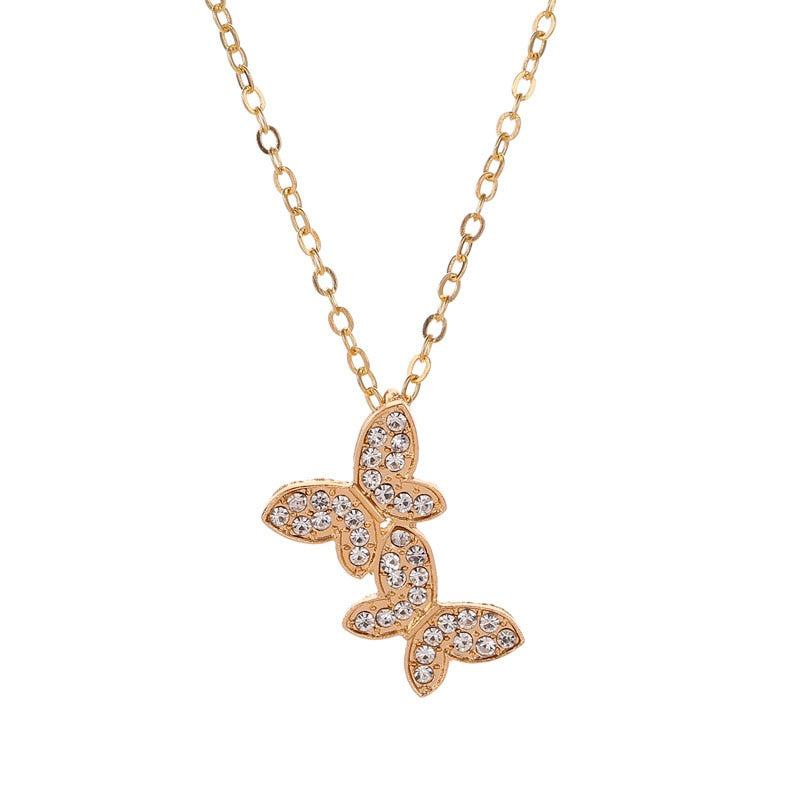 2022 Trendy Cute Small Animal Crystal Butterfly Pendant Necklace Women Silver Color Butterfly Choker Necklace Collar Chain
