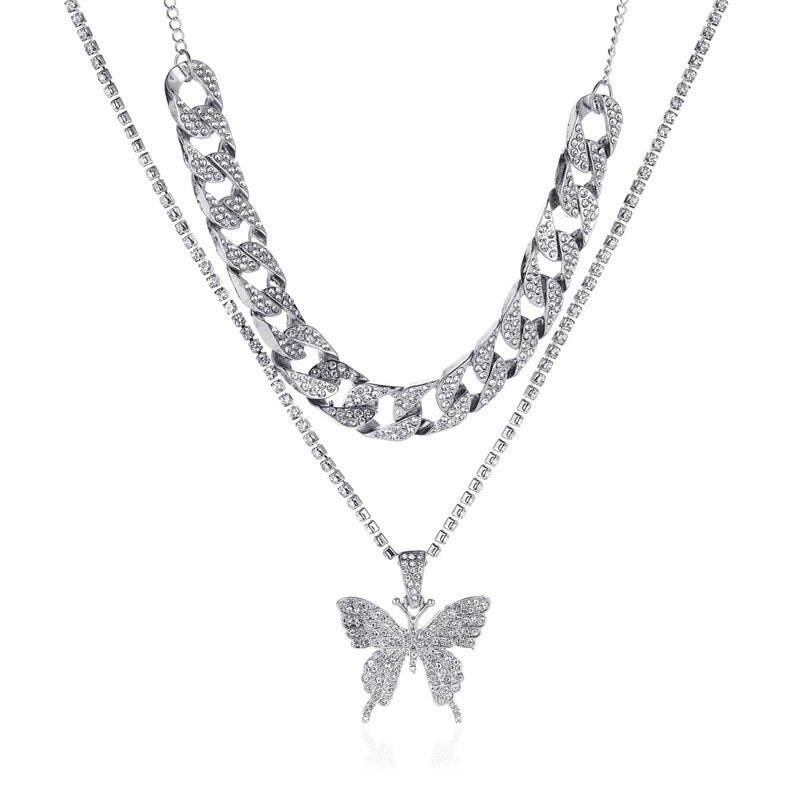 2022 Trendy Cute Small Animal Crystal Butterfly Pendant Necklace Women Silver Color Butterfly Choker Necklace Collar Chain
