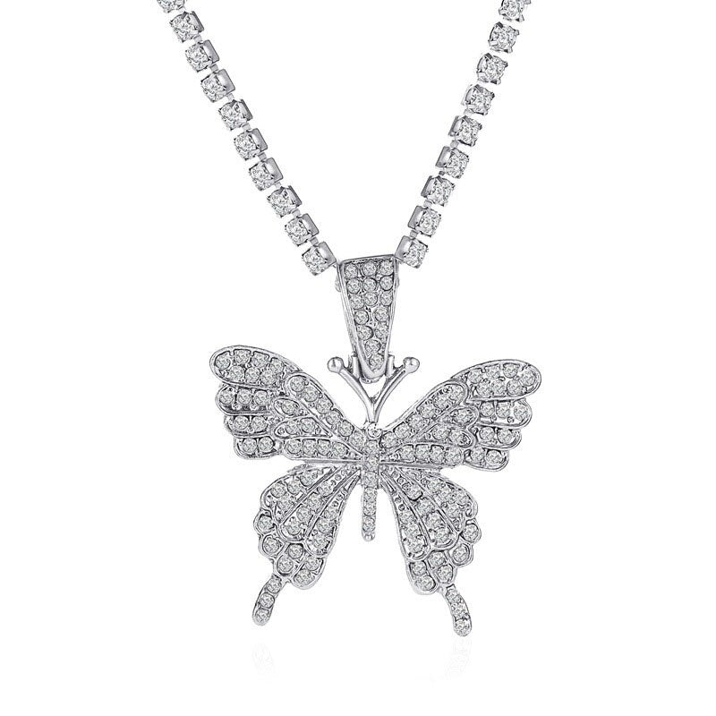 2022 Trendy Cute Small Animal Crystal Butterfly Pendant Necklace Women Silver Color Butterfly Choker Necklace Collar Chain