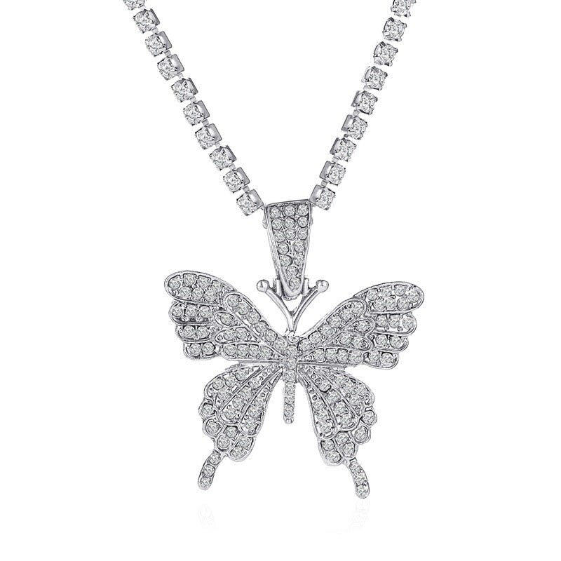 2022 Trendy Cute Small Animal Crystal Butterfly Pendant Necklace Women Silver Color Butterfly Choker Necklace Collar Chain