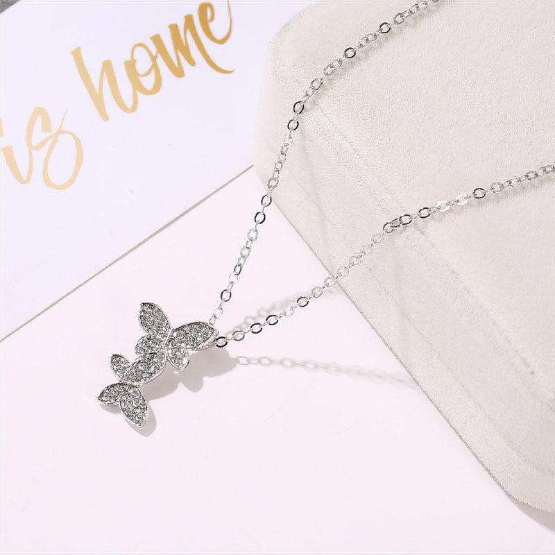 2022 Trendy Cute Small Animal Crystal Butterfly Pendant Necklace Women Silver Color Butterfly Choker Necklace Collar Chain