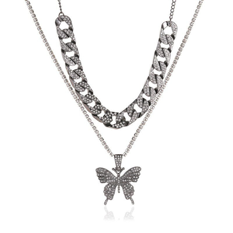 2022 Trendy Cute Small Animal Crystal Butterfly Pendant Necklace Women Silver Color Butterfly Choker Necklace Collar Chain