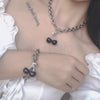 2021 Trendy Vintage Black Cherry Pendant Metal Clavicle Sexy Chain Color Hollow for  Cute Girls Charm Bracelet Jewelry Gift