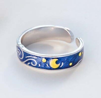 2021  Van Gogh Starry Sky Plated Open Lover Adjustable Rings Blue Starry Sky Rings For Women Men  Jewelry Wedding Gift