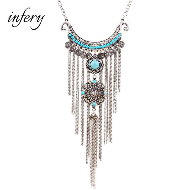 2022 Women Bohemian Retro Long Tassel Pendant Necklaces Ethnic Maxi Statement Necklace 5N396