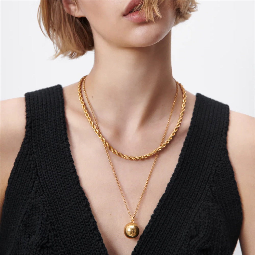 2021 ZA Ball Shape Pendants Necklaces Jewelry Women Vintage Cord Style Metal Necklaces Woman Punk Hip Hop Choker Necklace