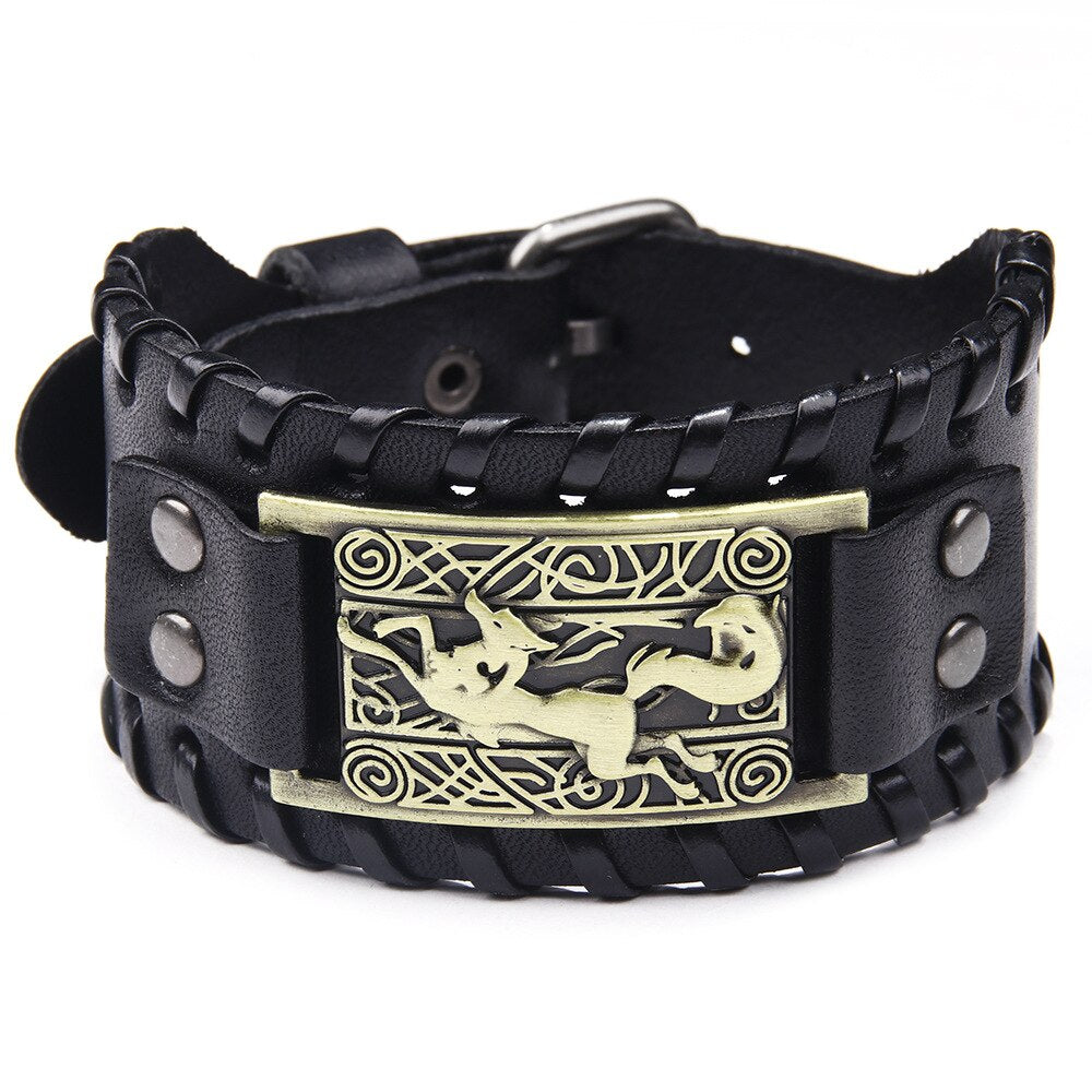2022 Nordic Viking Symbol Fox Pattern Bracelet Men's Metal Leather Woven Jewelry Animal Accessories Party Gift
