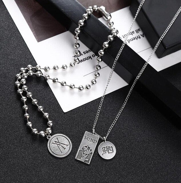2022 Personality Hip Hop Multilayer Necklace Metal Cross Pendant Silver Color Chain Necklace for Women Men Unisex Jewelry чокер