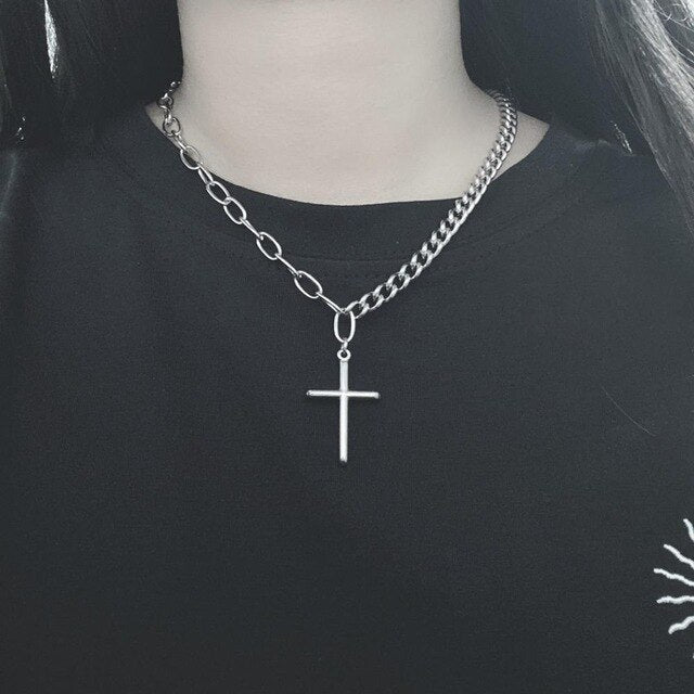 2022 Personality Hip Hop Multilayer Necklace Metal Cross Pendant Silver Color Chain Necklace for Women Men Unisex Jewelry чокер