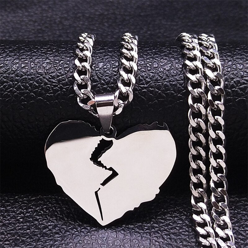 2022 Punk Broken Heart Stainless Steel Necklace Pendant for Women Silver Color Chain Necklaces Jewelry collier homme N4508S06