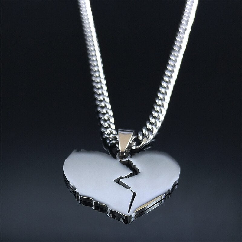 2022 Punk Broken Heart Stainless Steel Necklace Pendant for Women Silver Color Chain Necklaces Jewelry collier homme N4508S06