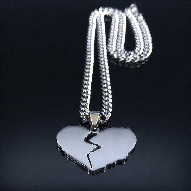 2022 Punk Broken Heart Stainless Steel Necklace Pendant for Women Silver Color Chain Necklaces Jewelry collier homme N4508S06