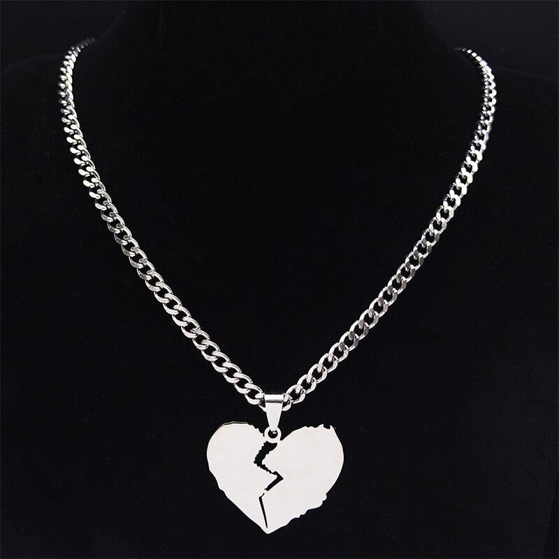 2022 Punk Broken Heart Stainless Steel Necklace Pendant for Women Silver Color Chain Necklaces Jewelry collier homme N4508S06