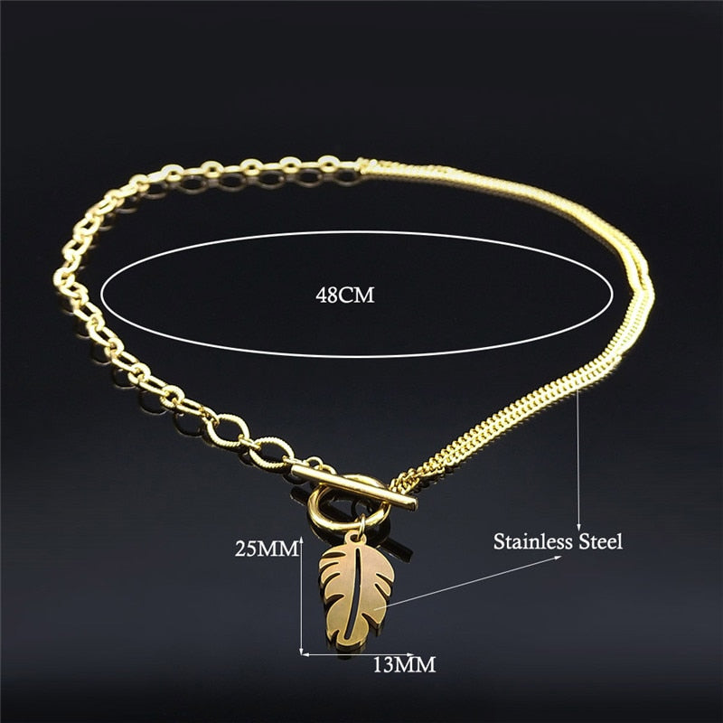 2022 Punk Leaf Stainless Steel Pendant Necklace Women Gold Color Chain Necklaces Jewelry acero inoxidable joyeria N3561S01