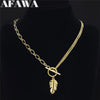 2022 Punk Leaf Stainless Steel Pendant Necklace Women Gold Color Chain Necklaces Jewelry acero inoxidable joyeria N3561S01