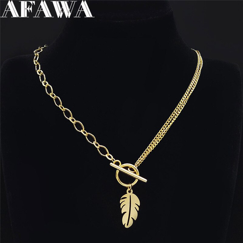 2022 Punk Leaf Stainless Steel Pendant Necklace Women Gold Color Chain Necklaces Jewelry acero inoxidable joyeria N3561S01