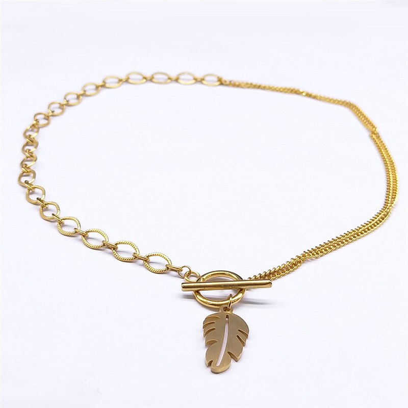 2022 Punk Leaf Stainless Steel Pendant Necklace Women Gold Color Chain Necklaces Jewelry acero inoxidable joyeria N3561S01