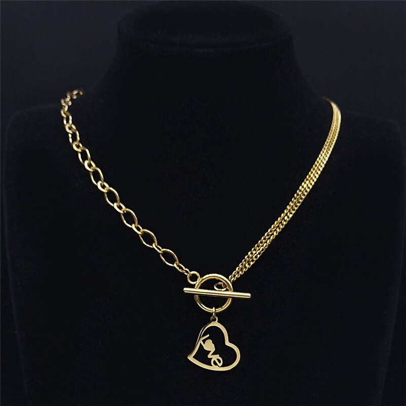 2022 Punk Leaf Stainless Steel Pendant Necklace Women Gold Color Chain Necklaces Jewelry acero inoxidable joyeria N3561S01