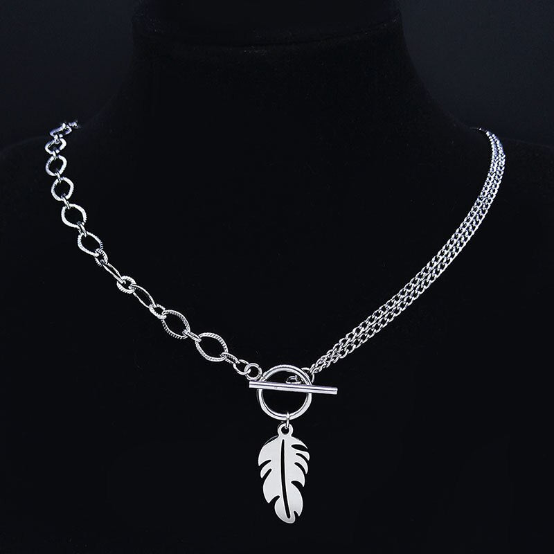2022 Punk Leaf Stainless Steel Pendant Necklace Women Gold Color Chain Necklaces Jewelry acero inoxidable joyeria N3561S01