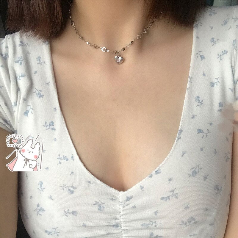 2021 Punk Pink Love Heart Pendant Short Necklaces for Women Goth Vintage Charm Choker Necklace Y2K Jewelry 90s Gifts