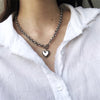 2021 Punk Silver Color Big Heart Clavicle Necklace Women OT Buckle Thick Chain Pendant Necklace Metal Chain Jewelry Gift
