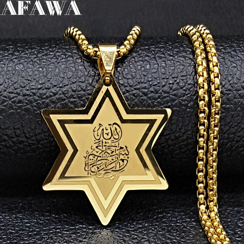 2022 Religious Muslim Allah Loran Stainless Steel Necklaces Men Gold Color Star Islam Necklace Jewelry chaine homme N1030S02
