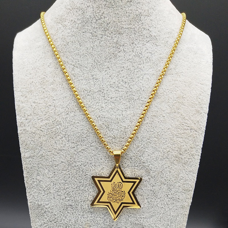 2022 Religious Muslim Allah Loran Stainless Steel Necklaces Men Gold Color Star Islam Necklace Jewelry chaine homme N1030S02