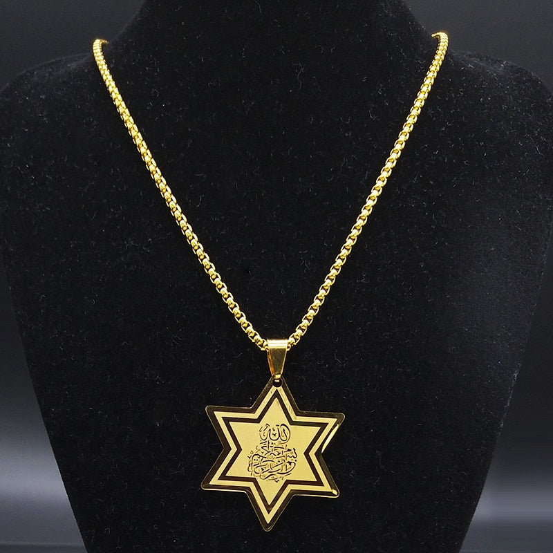 2022 Religious Muslim Allah Loran Stainless Steel Necklaces Men Gold Color Star Islam Necklace Jewelry chaine homme N1030S02