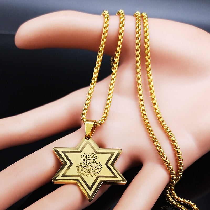 2022 Religious Muslim Allah Loran Stainless Steel Necklaces Men Gold Color Star Islam Necklace Jewelry chaine homme N1030S02