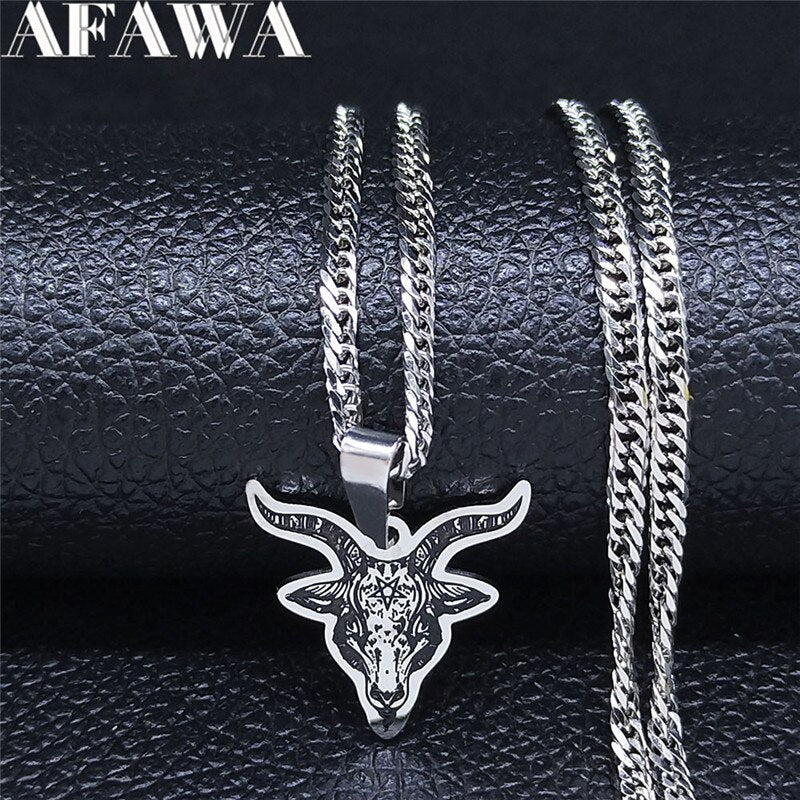 2022 Satan Sheep Head Stainless Steel Neckless Women Silver Color Necklace Pendant Jewelry joyeria acero inoxidable N3774S02