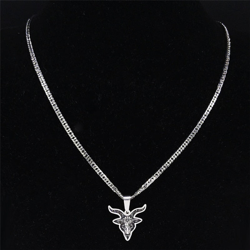 2022 Satan Sheep Head Stainless Steel Neckless Women Silver Color Necklace Pendant Jewelry joyeria acero inoxidable N3774S02