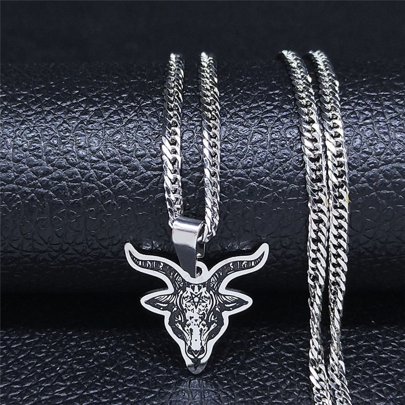 2022 Satan Sheep Head Stainless Steel Neckless Women Silver Color Necklace Pendant Jewelry joyeria acero inoxidable N3774S02
