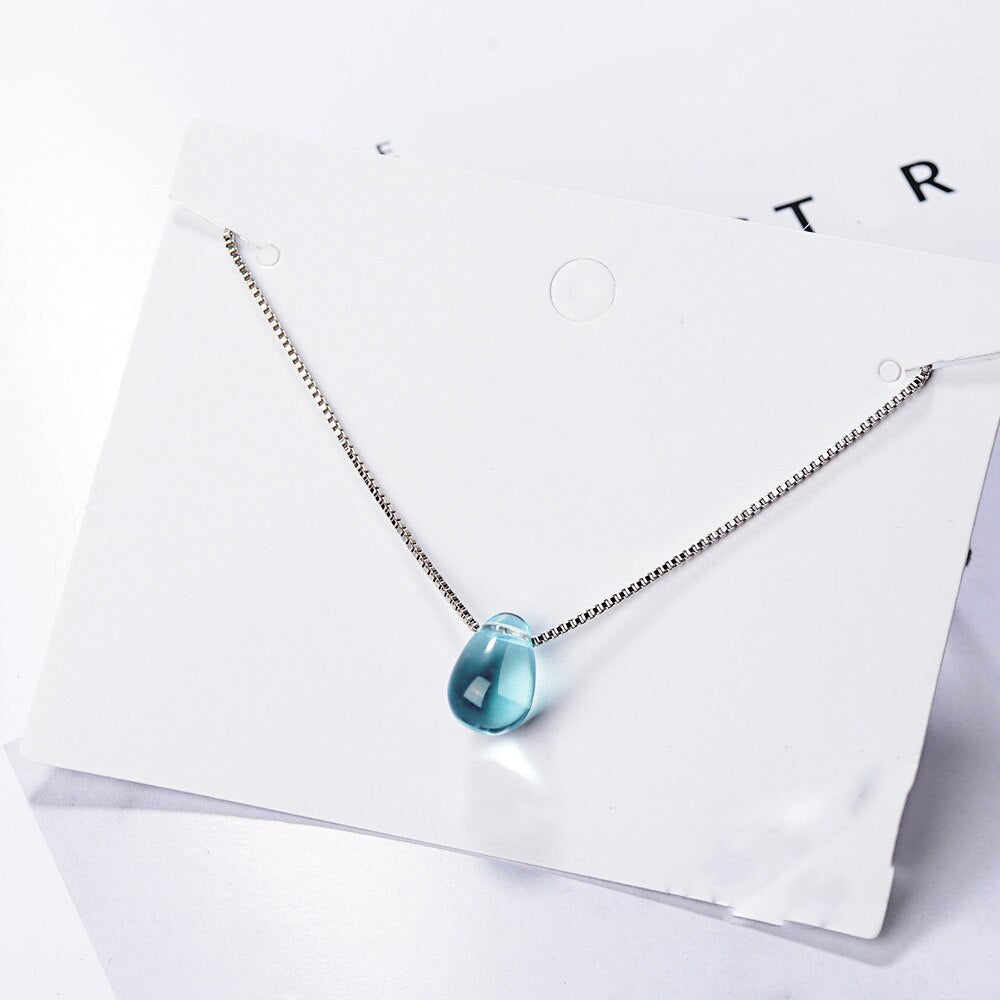 2022 Sell Top Lady Silver Color Blue Drop Water Pendant Necklace Crystal Jewelry Girls Women Jewelry