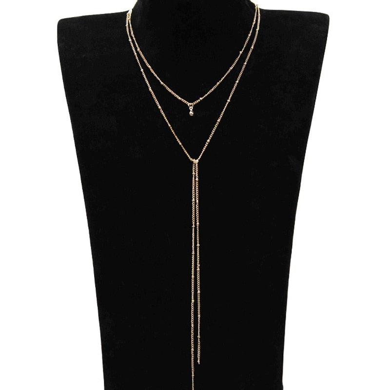2021 Simple Gold Silver Color Chain Choker Necklace Long Beads Tassel Chocker Necklaces For Women collar collier ras du cou