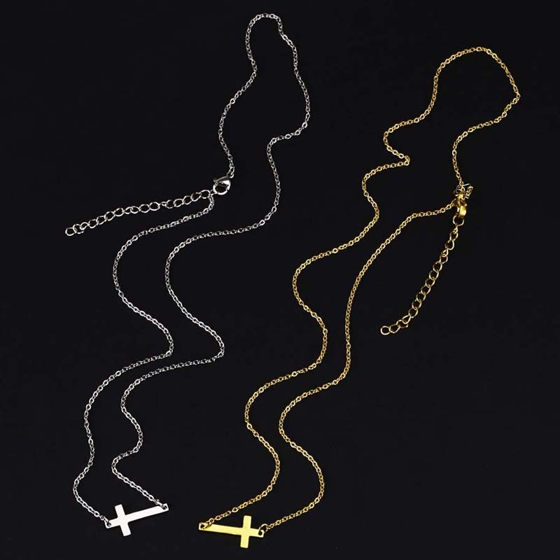 2021 Stainless Steel Choker Necklace Women Gold Color Sideways Cross Necklace Tiny Short Chain Collares Female Religious Jewelry