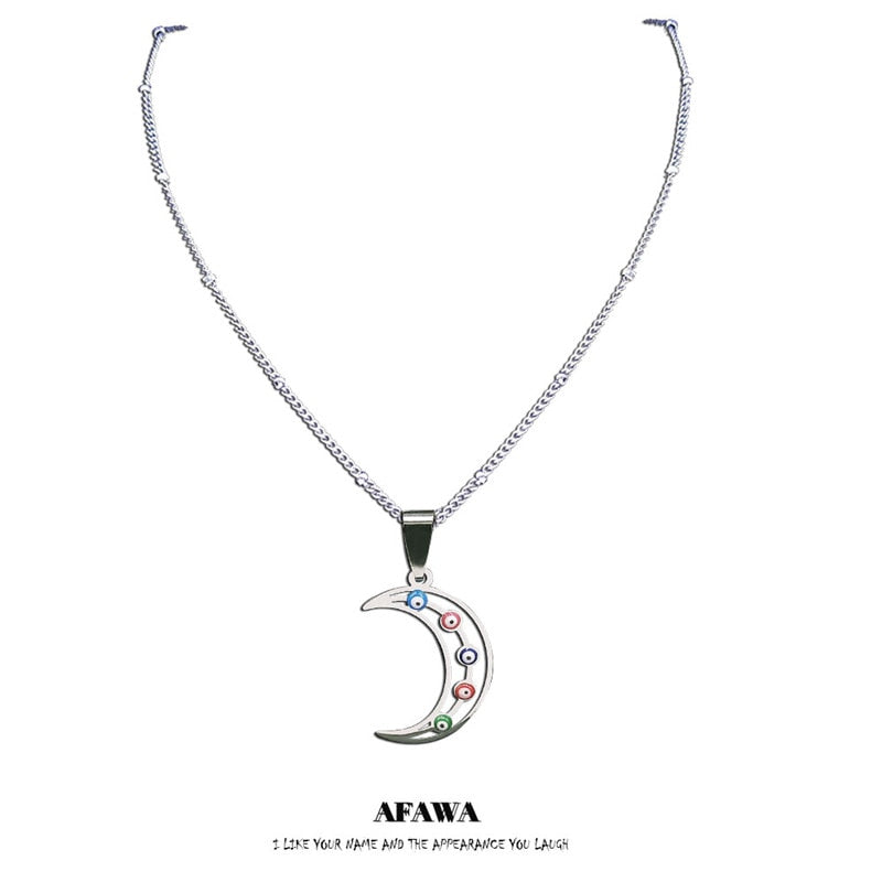 2021 Stainless Steel Colorful Heart Islam Turkey Eyes Necklaces Charm Silver Color Necklace Women Jewelry ojo turco N5209S02