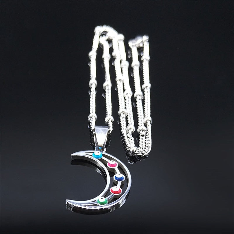 2021 Stainless Steel Colorful Heart Islam Turkey Eyes Necklaces Charm Silver Color Necklace Women Jewelry ojo turco N5209S02