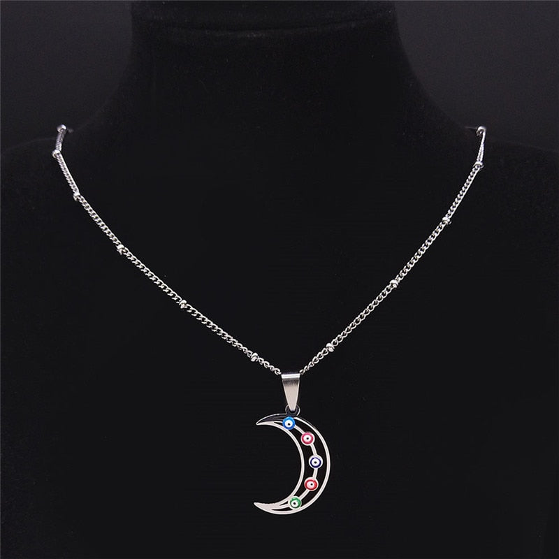 2021 Stainless Steel Colorful Heart Islam Turkey Eyes Necklaces Charm Silver Color Necklace Women Jewelry ojo turco N5209S02