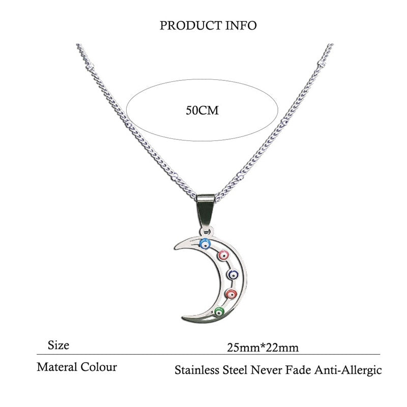 2021 Stainless Steel Colorful Heart Islam Turkey Eyes Necklaces Charm Silver Color Necklace Women Jewelry ojo turco N5209S02