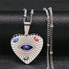 2021 Stainless Steel Colorful Heart Islam Turkey Eyes Necklaces Charm Silver Color Necklace Women Jewelry ojo turco N5209S02
