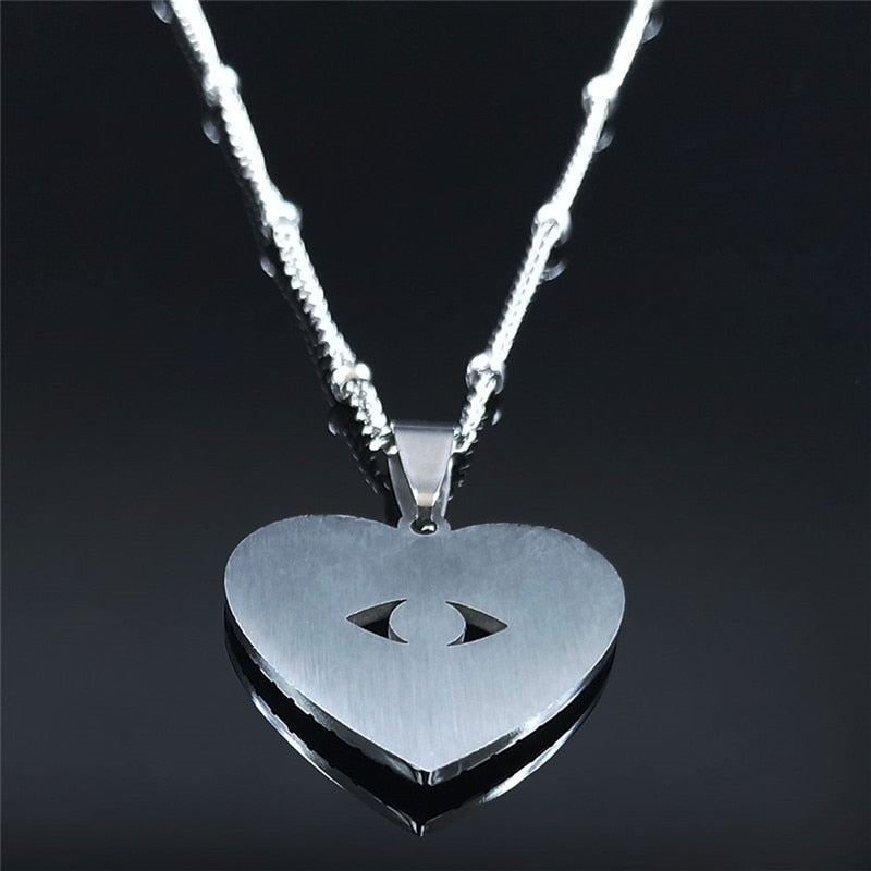 2021 Stainless Steel Colorful Heart Islam Turkey Eyes Necklaces Charm Silver Color Necklace Women Jewelry ojo turco N5209S02