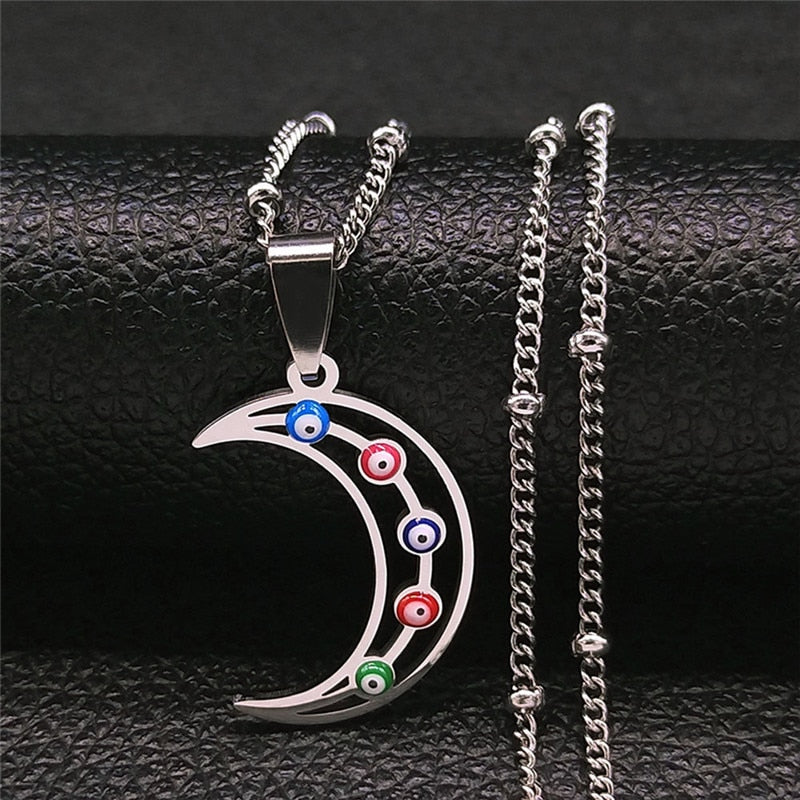 2021 Stainless Steel Colorful Heart Islam Turkey Eyes Necklaces Charm Silver Color Necklace Women Jewelry ojo turco N5209S02
