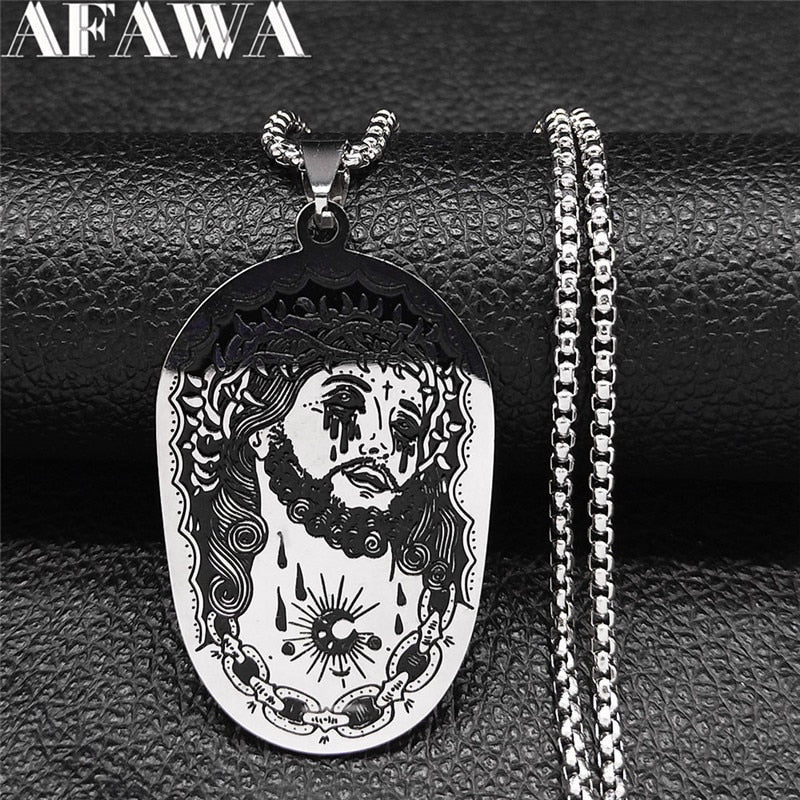 2021 Stainless Steel Goth Jesus Chain Necklaces for Women/Men Silver Color Big Necklaces Chain Jewelry colgante N3633S01