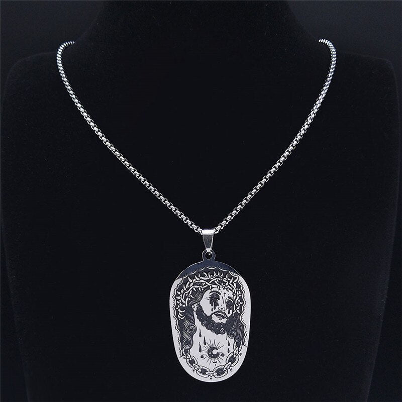 2021 Stainless Steel Goth Jesus Chain Necklaces for Women/Men Silver Color Big Necklaces Chain Jewelry colgante N3633S01