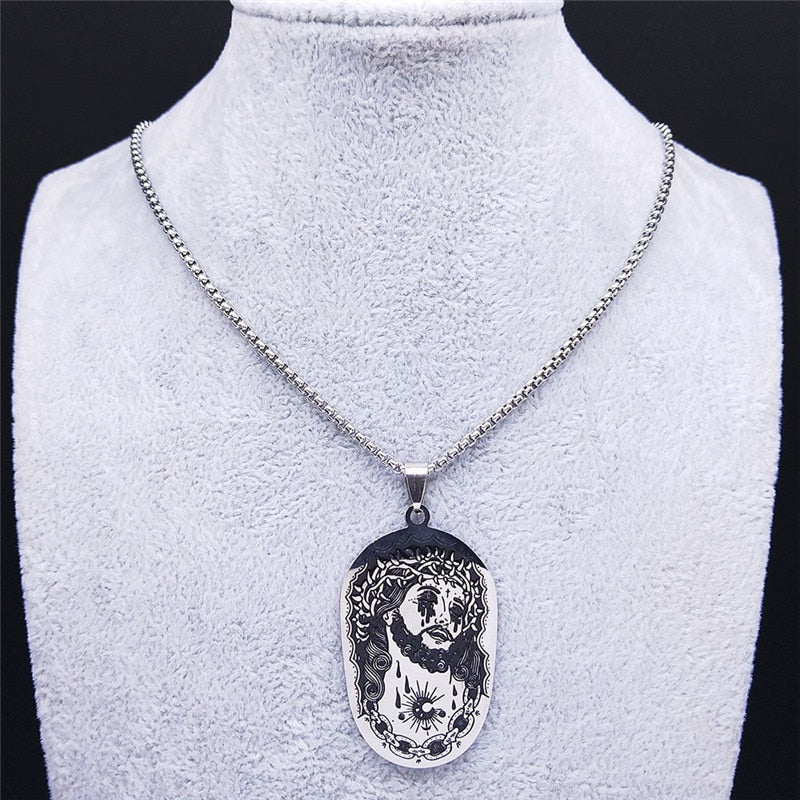 2021 Stainless Steel Goth Jesus Chain Necklaces for Women/Men Silver Color Big Necklaces Chain Jewelry colgante N3633S01