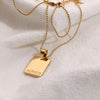 2021 Stainless Steel Inspirational Necklace Gold Plated Engraved Letters Square Pendant Beads Chain Necklace For Women Girls