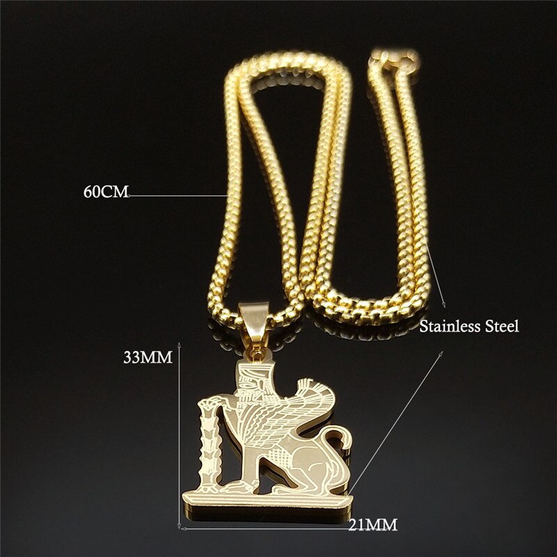 2021 Stainless Steel Mazda Culture Necklaces Pendants Gold Color Persian Empire Religion Zoroastrianism Sphinx Jewelry N4519S05