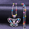 2022 Stainless Steel Muslim Colorful Turkey Eye Butterfly Necklaces Women Silver Color Charm Necklace jewlery cadena N5213S04